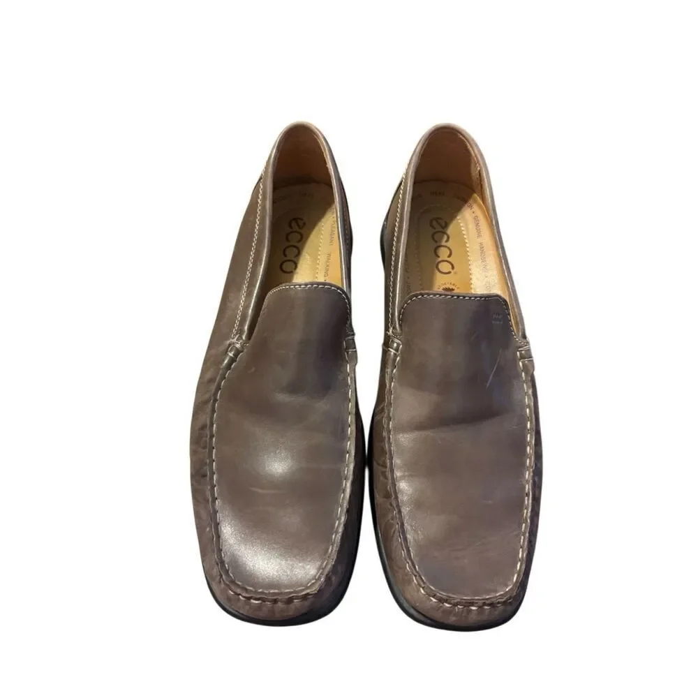 Men’s 45 Ecco brown leather driving shoe slip on loafer comfort